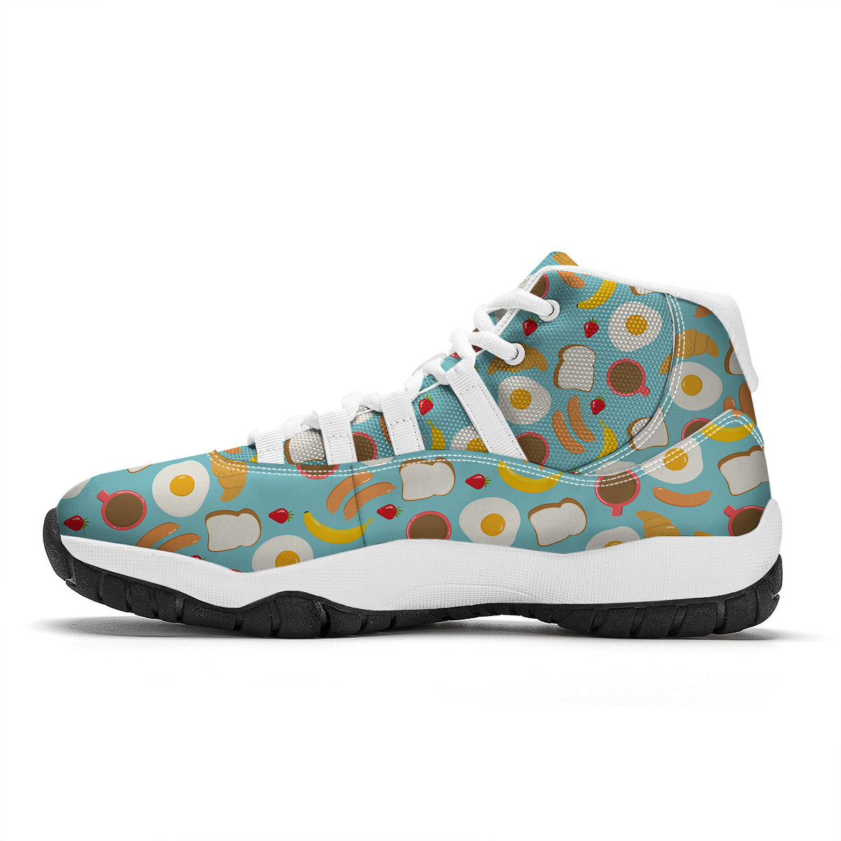 Sausage Egg Toast Breakfast Print Pattern White Bball Shoes-grizzshop