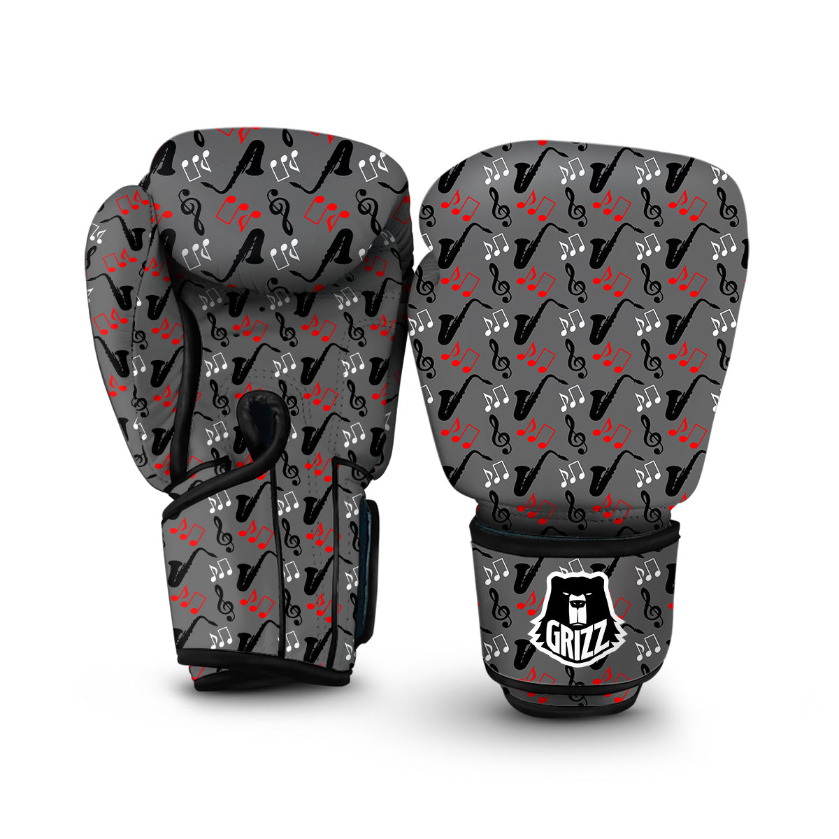 Saxophone Pattern Print Boxing Gloves-grizzshop