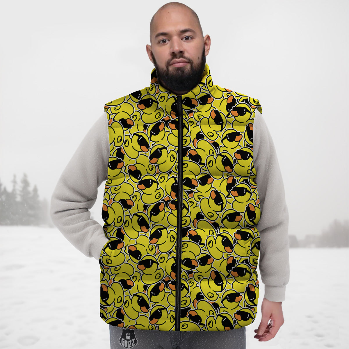 Saxophone Print Pattern Down Vest-grizzshop