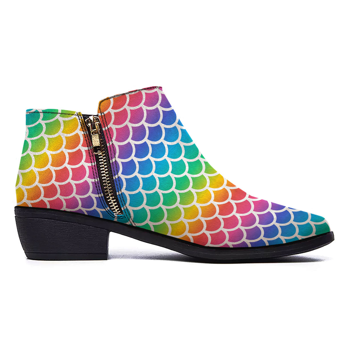 Scale Rainbow Mermaid Print Pattern Ankle Boots-grizzshop