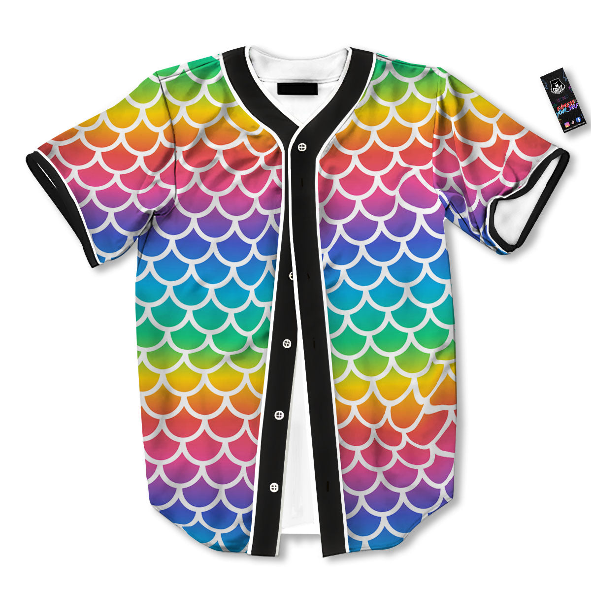 Scale Rainbow Mermaid Print Pattern Baseball Jersey-grizzshop
