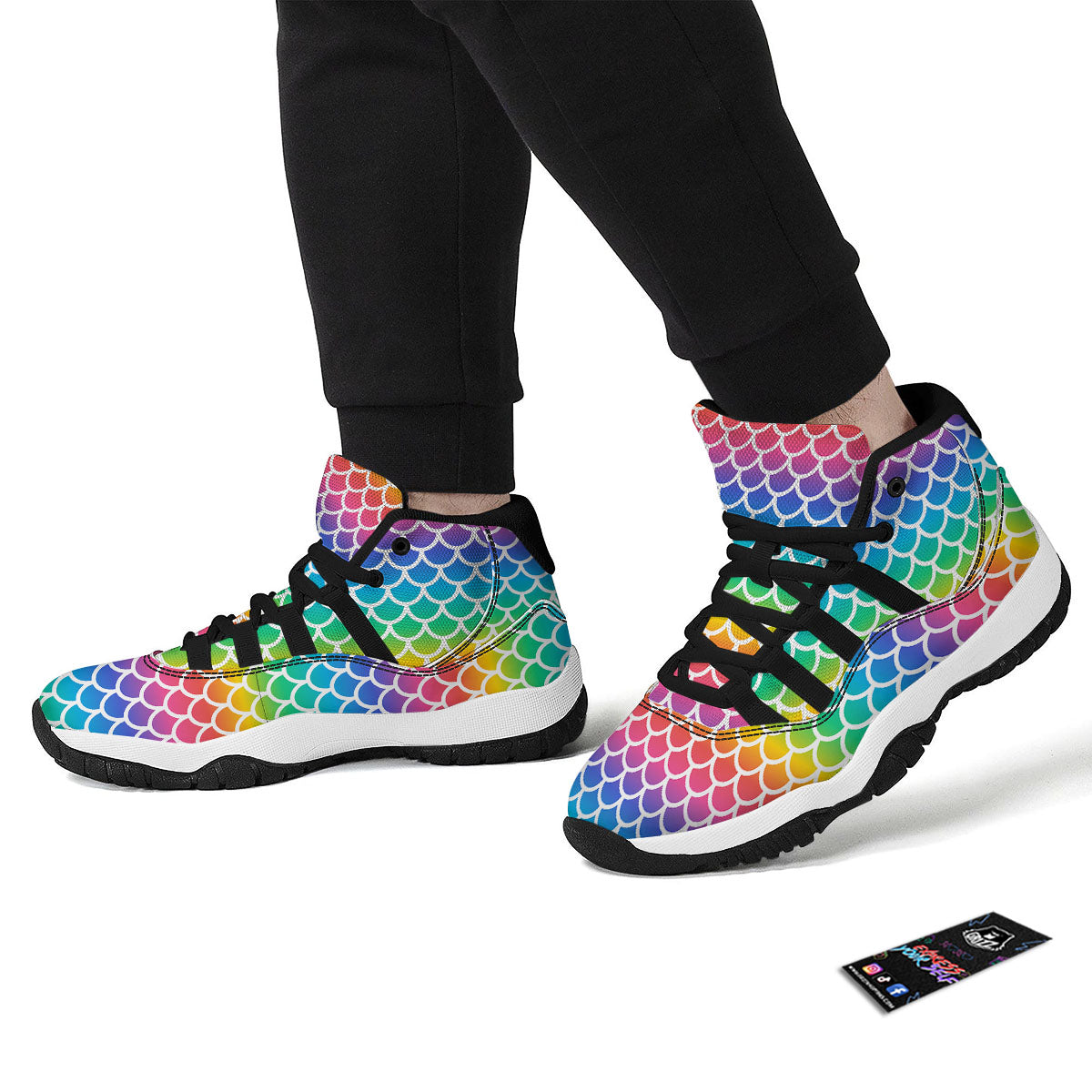 Scale Rainbow Mermaid Print Pattern Black Bball Shoes-grizzshop