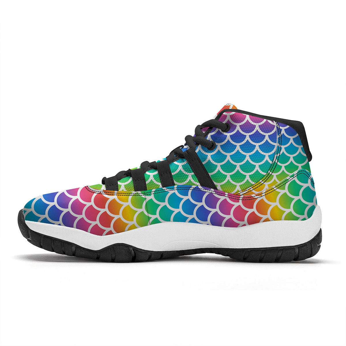Scale Rainbow Mermaid Print Pattern Black Bball Shoes-grizzshop