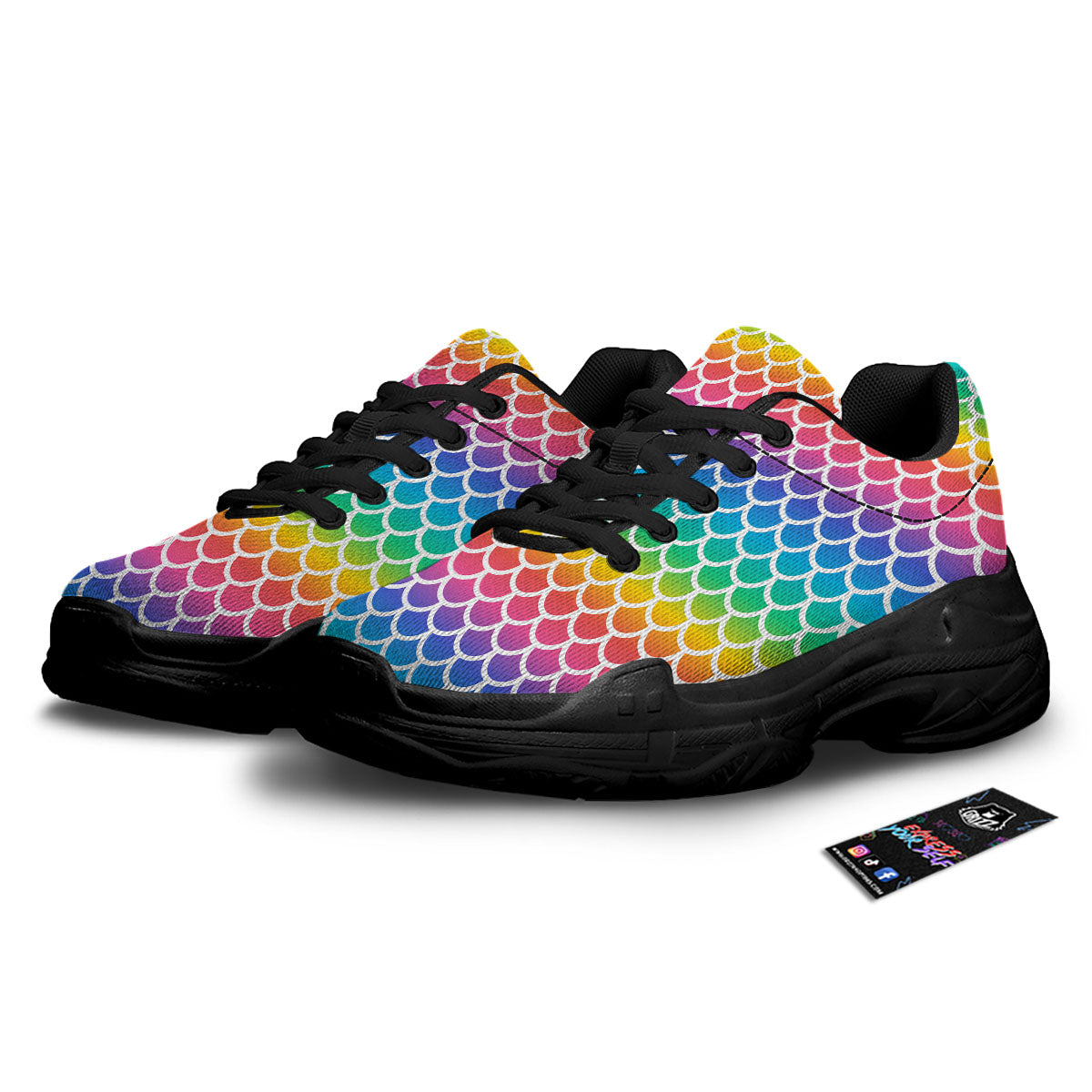 Scale Rainbow Mermaid Print Pattern Black Chunky Shoes-grizzshop