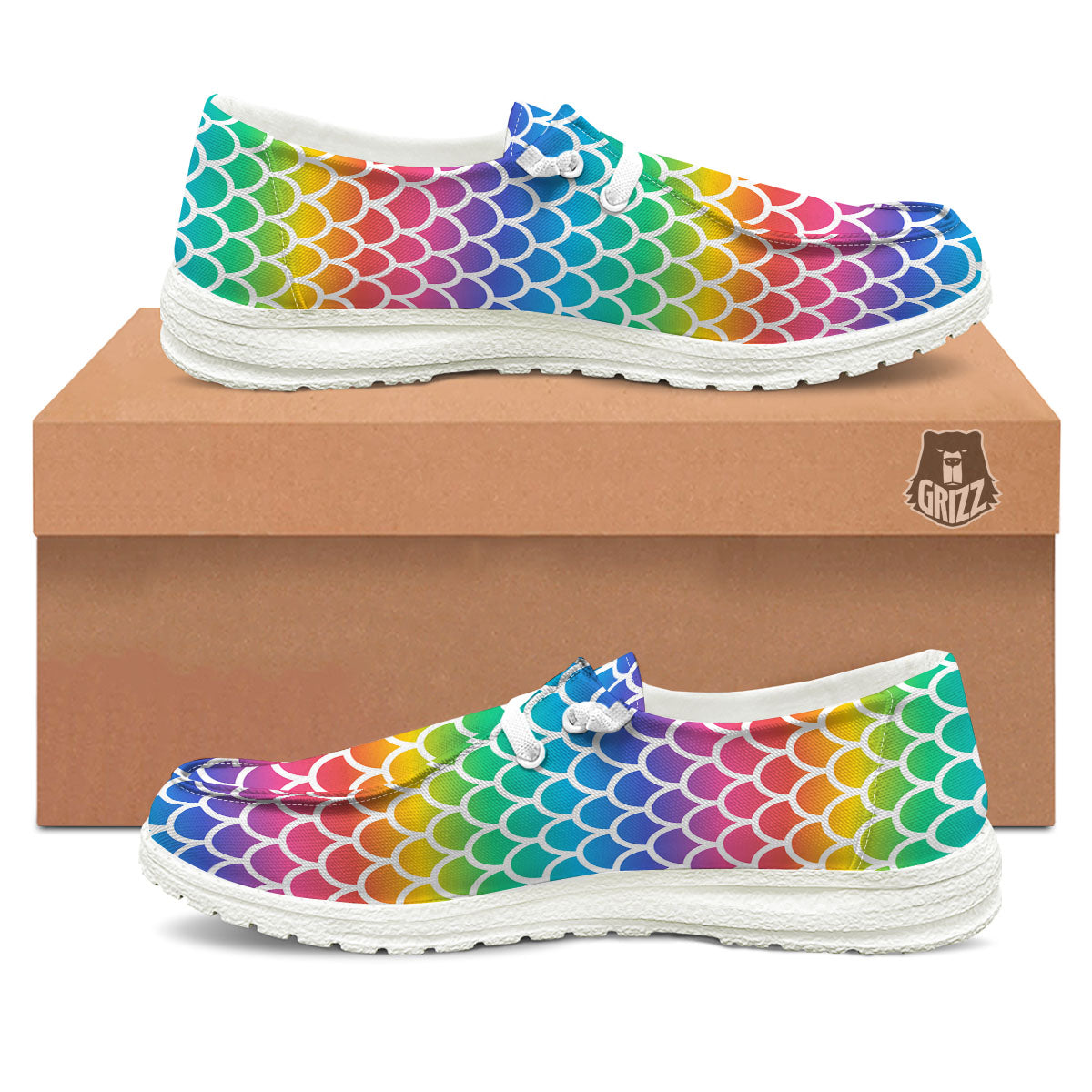 Scale Rainbow Mermaid Print Pattern Black Loafers-grizzshop