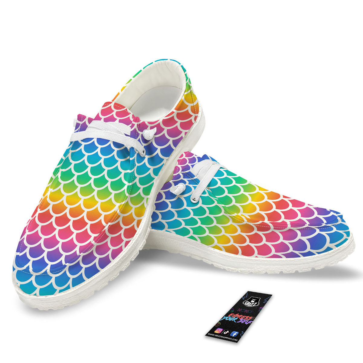 Scale Rainbow Mermaid Print Pattern Black Loafers-grizzshop