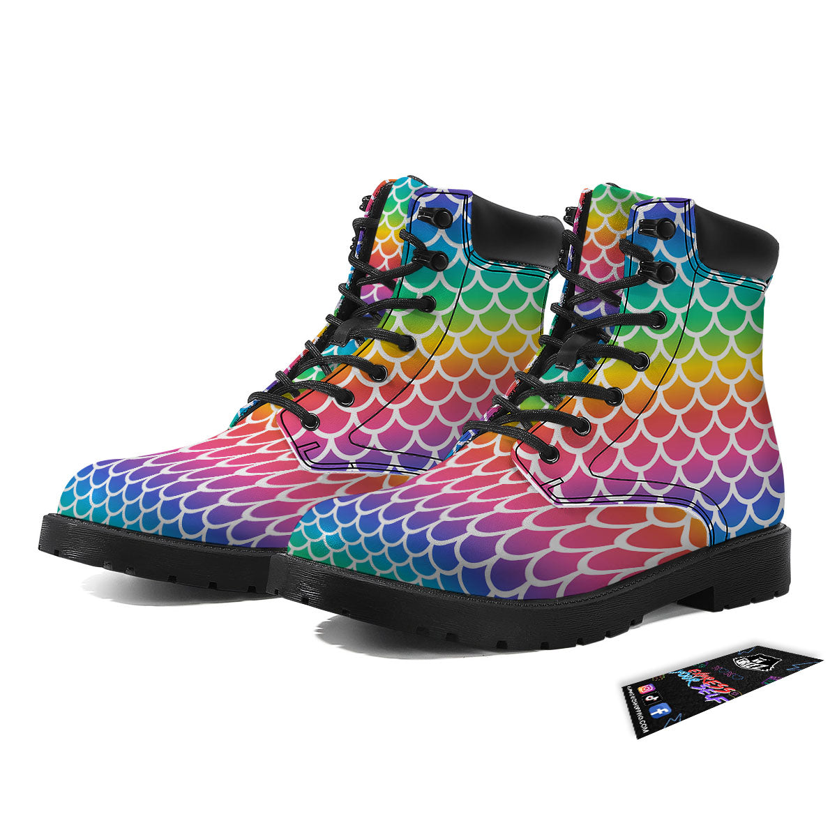 Scale Rainbow Mermaid Print Pattern Boots-grizzshop