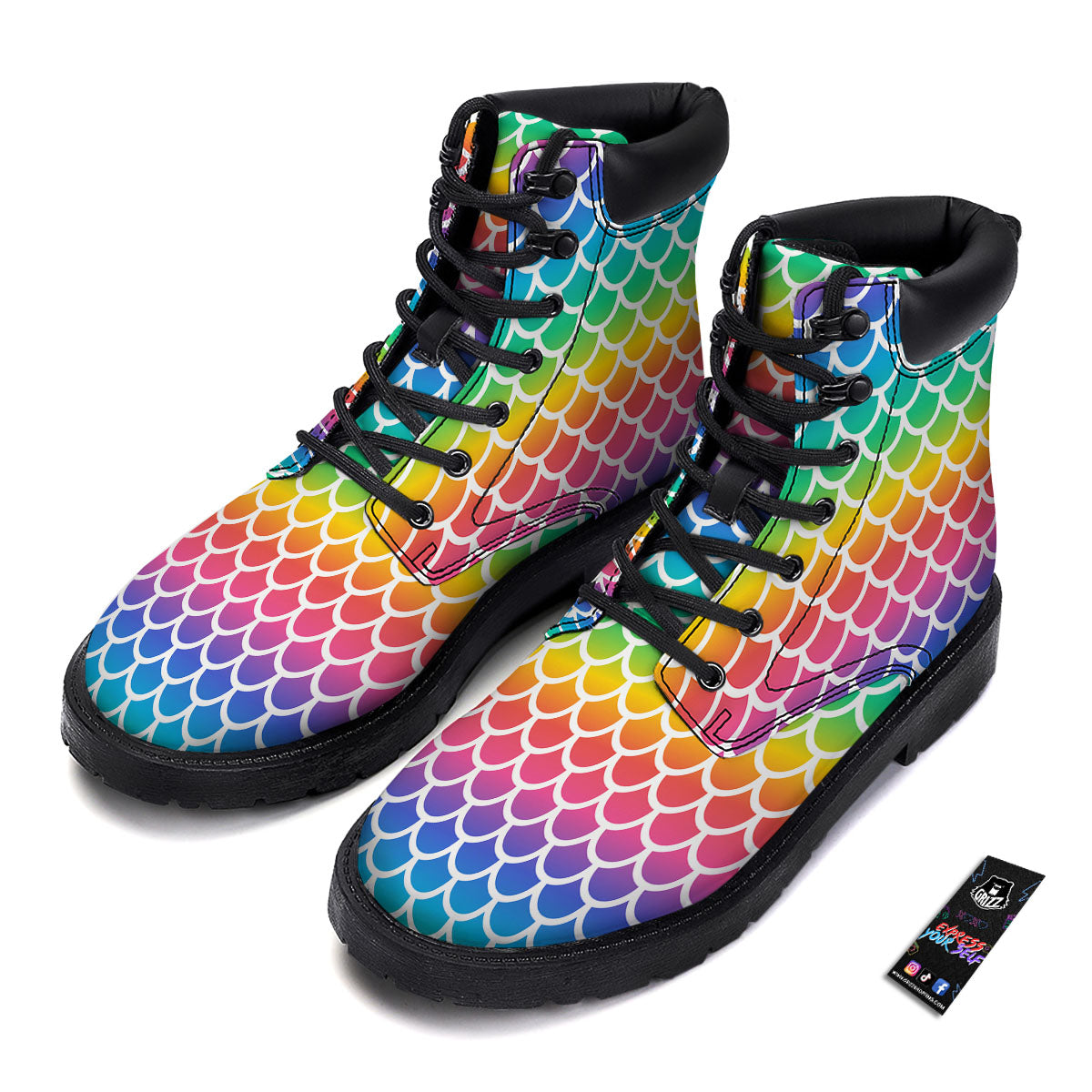 Scale Rainbow Mermaid Print Pattern Boots-grizzshop