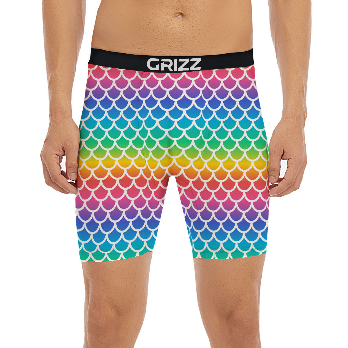 Scale Rainbow Mermaid Print Pattern Boxer Briefs-grizzshop