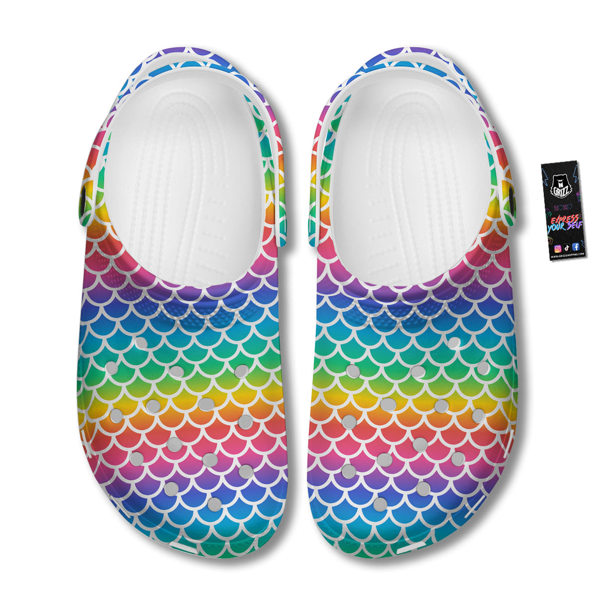 Scale Rainbow Mermaid Print Pattern Clog-grizzshop