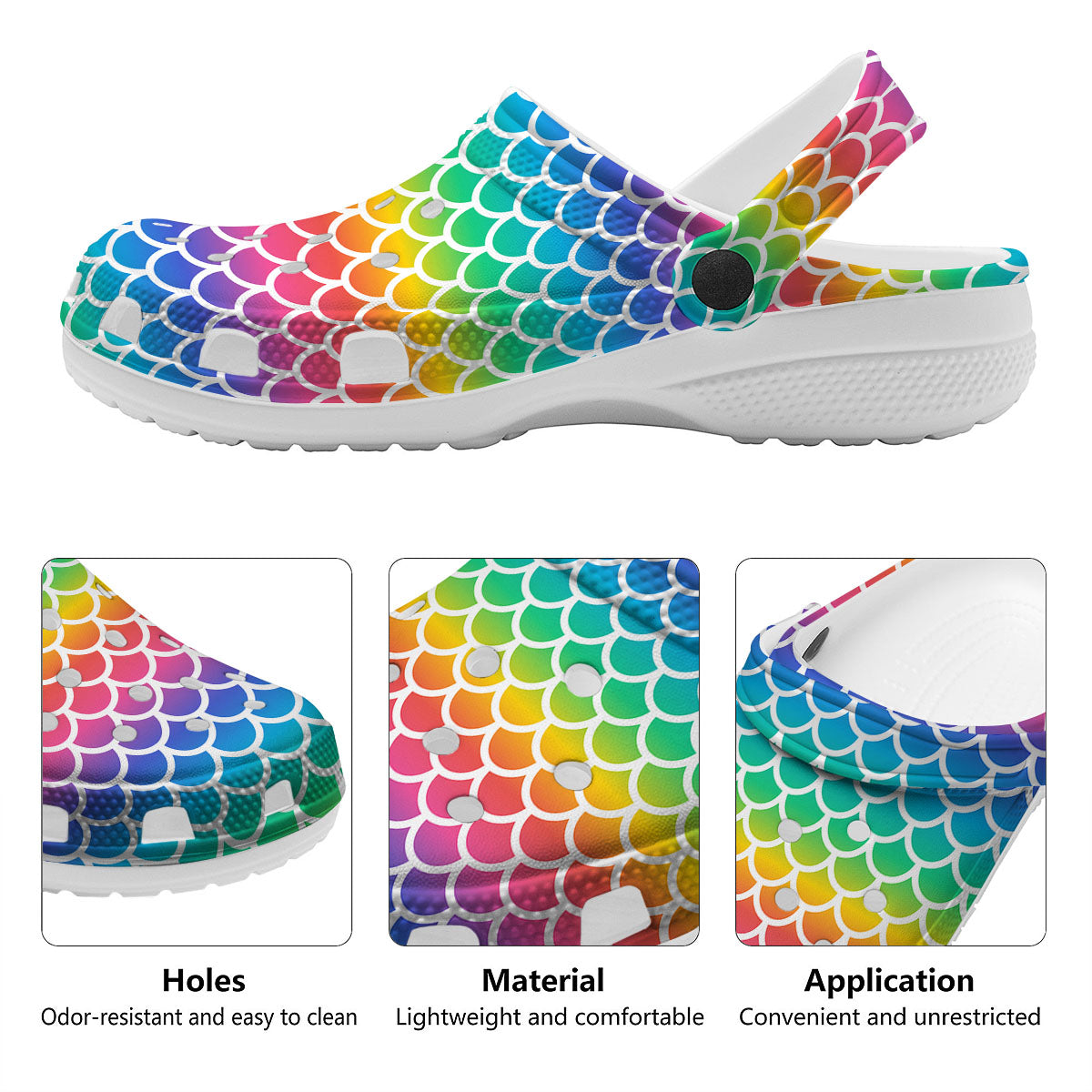 Scale Rainbow Mermaid Print Pattern Clog-grizzshop