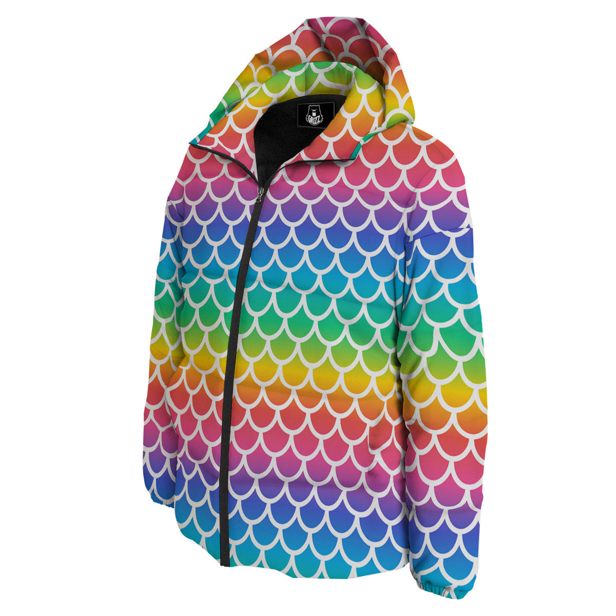 Scale Rainbow Mermaid Print Pattern Down Jacket-grizzshop