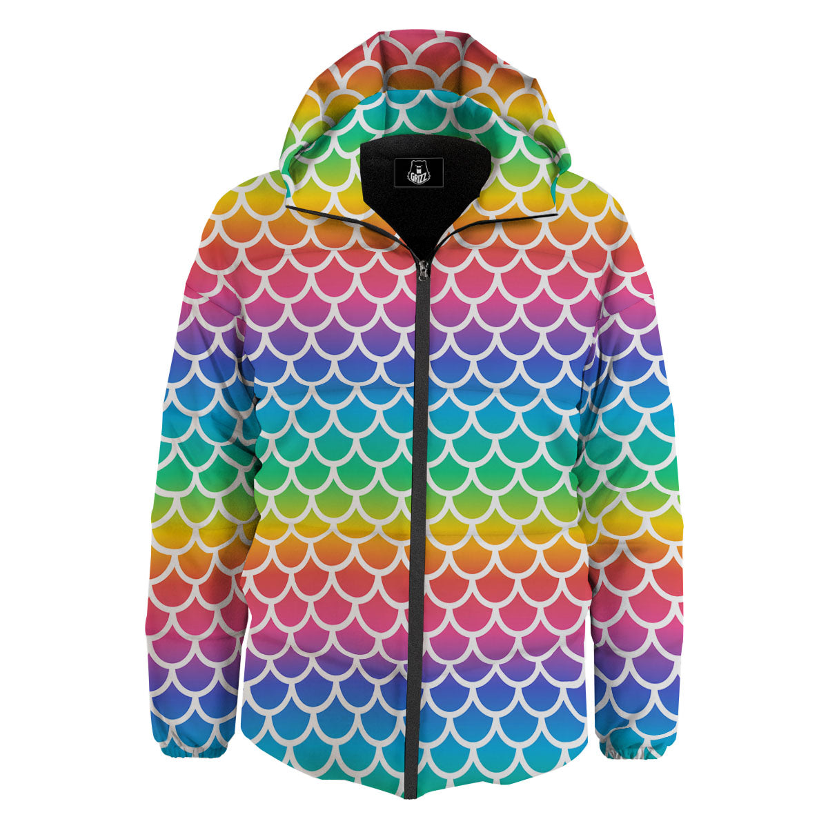 Scale Rainbow Mermaid Print Pattern Down Jacket-grizzshop