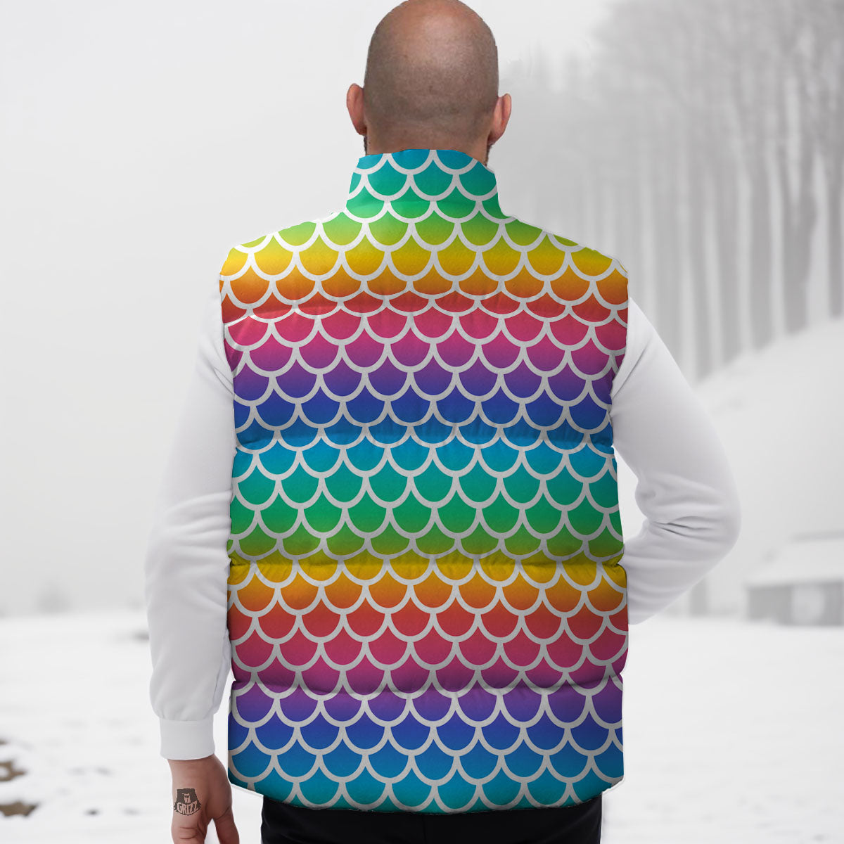 Scale Rainbow Mermaid Print Pattern Down Vest
