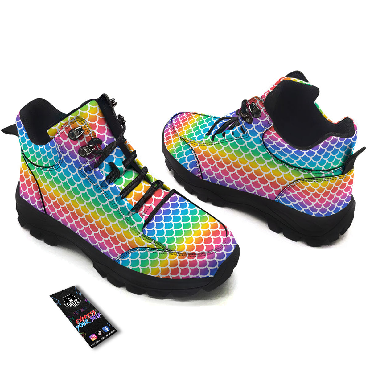 Scale Rainbow Mermaid Print Pattern Hiking Shoes-grizzshop