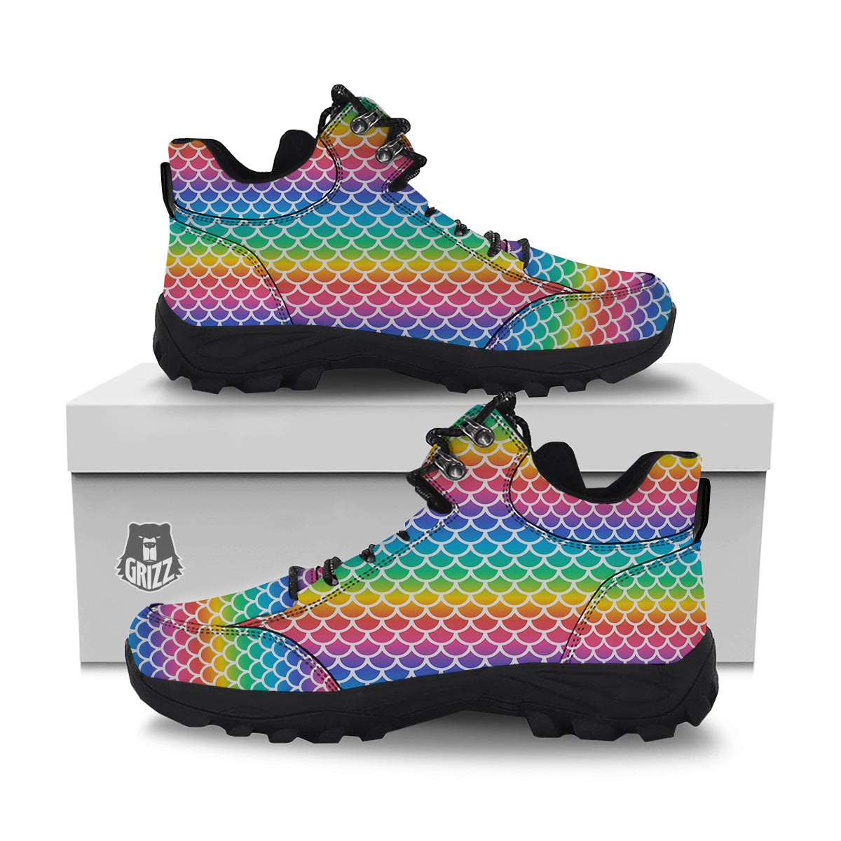 Scale Rainbow Mermaid Print Pattern Hiking Shoes-grizzshop