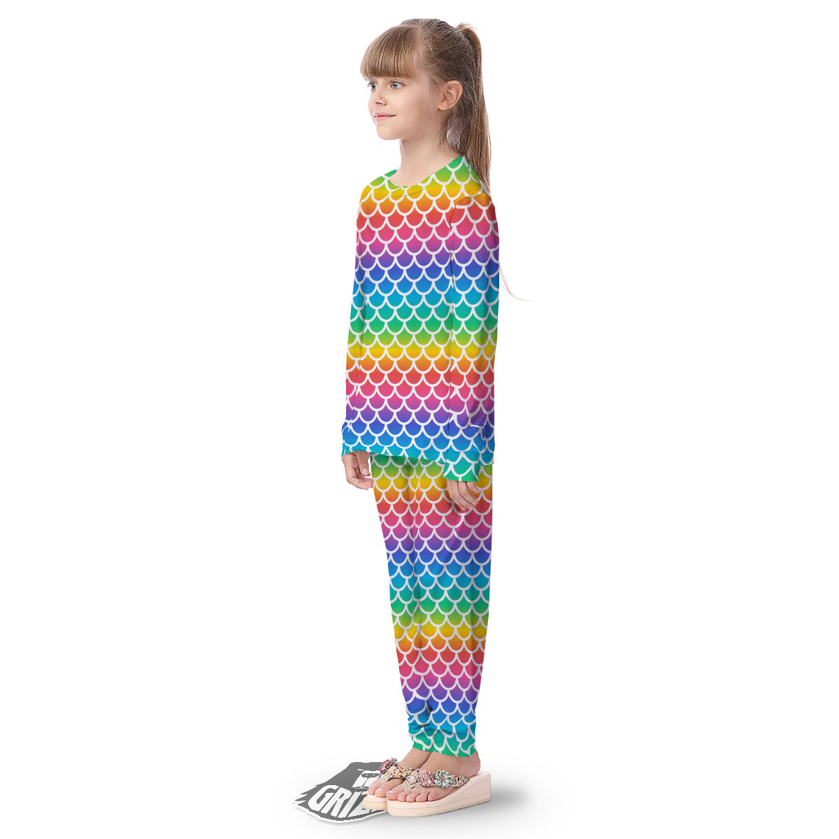 Scale Rainbow Mermaid Print Pattern Kid's Pajamas-grizzshop