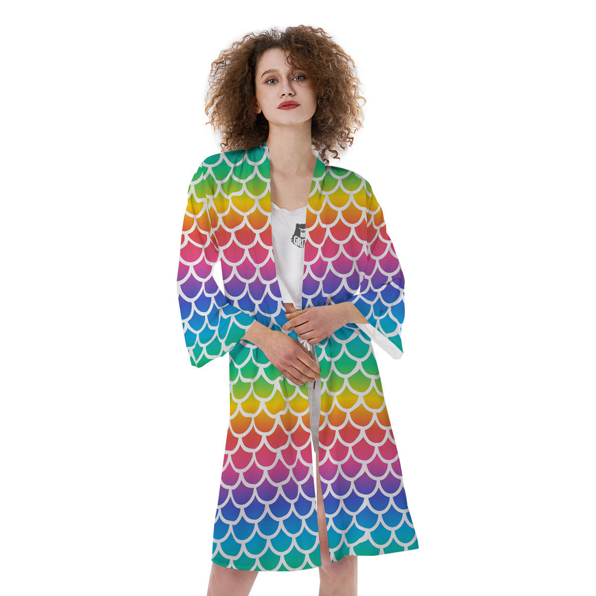 Scale Rainbow Mermaid Print Pattern Kimono-grizzshop