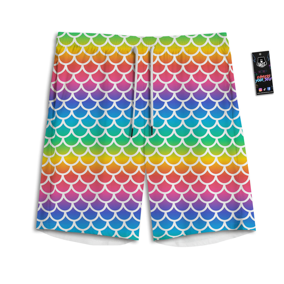 Scale Rainbow Mermaid Print Pattern Men's Athletic Shorts