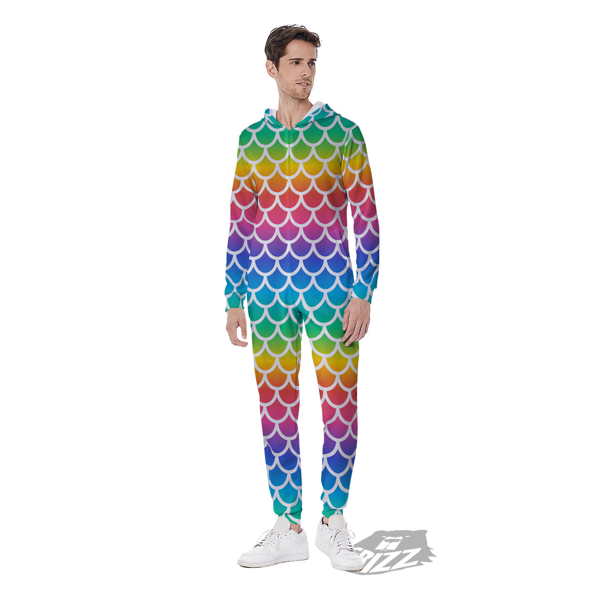 Scale Rainbow Mermaid Print Pattern Men's Jumpsuit-grizzshop