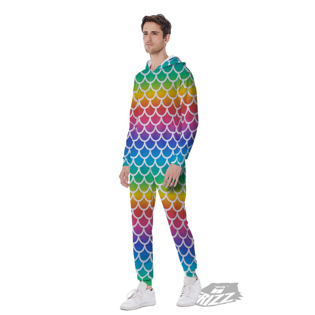 Scale Rainbow Mermaid Print Pattern Men's Jumpsuit-grizzshop