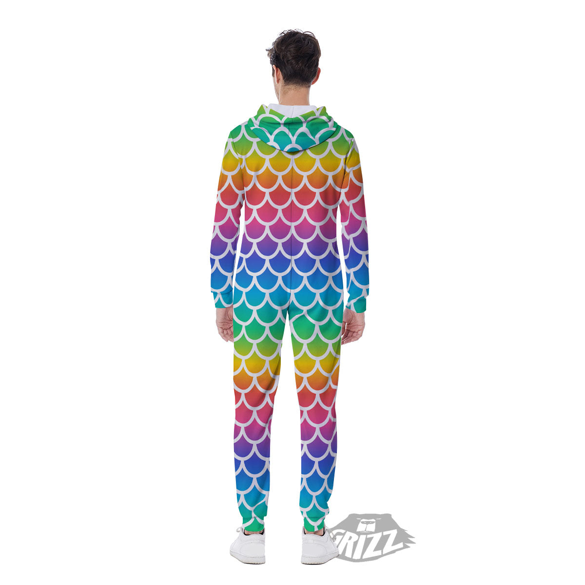 Scale Rainbow Mermaid Print Pattern Men's Jumpsuit-grizzshop