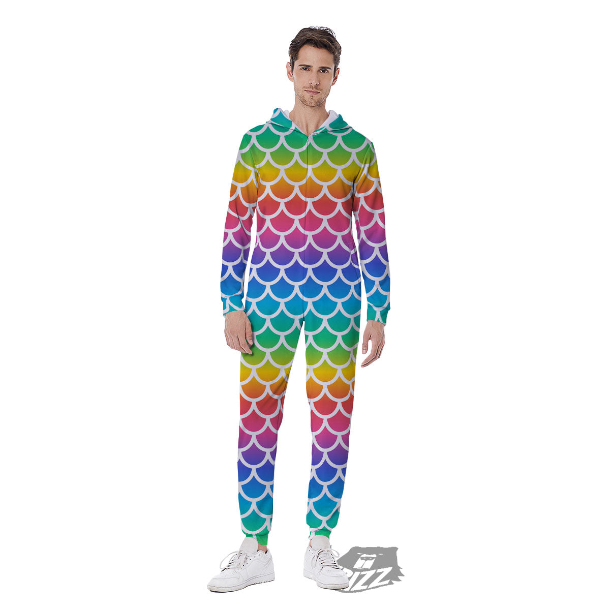 Scale Rainbow Mermaid Print Pattern Men's Jumpsuit-grizzshop
