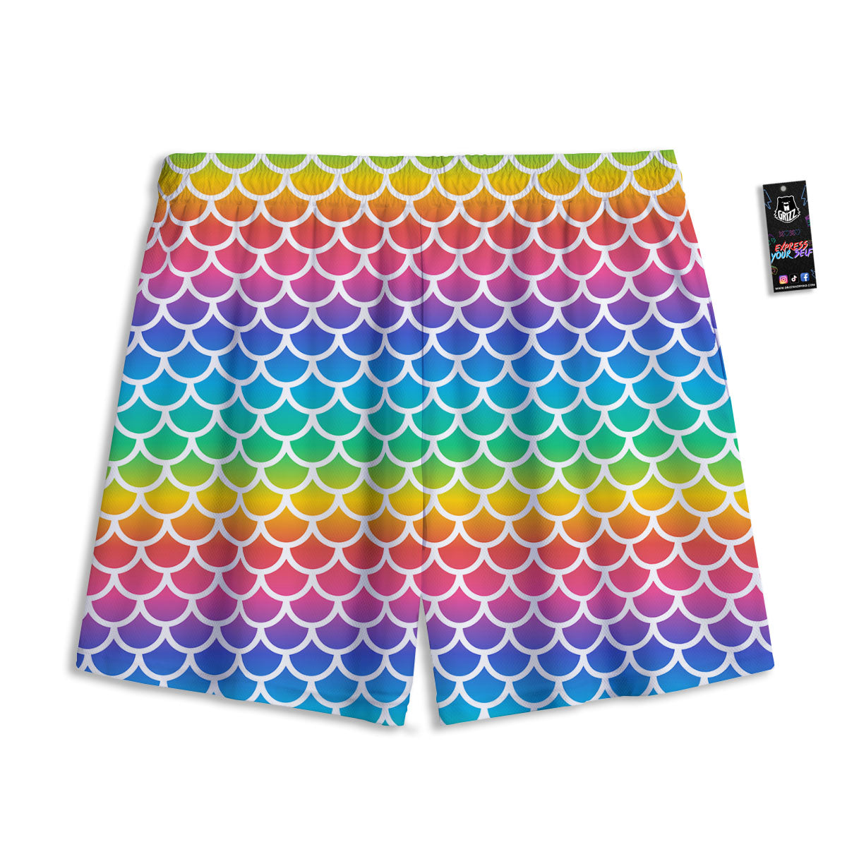 Scale Rainbow Mermaid Print Pattern Mesh Shorts