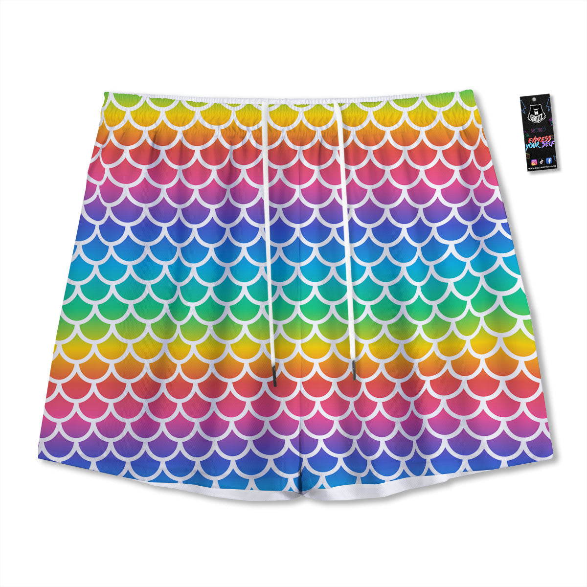 Scale Rainbow Mermaid Print Pattern Mesh Shorts