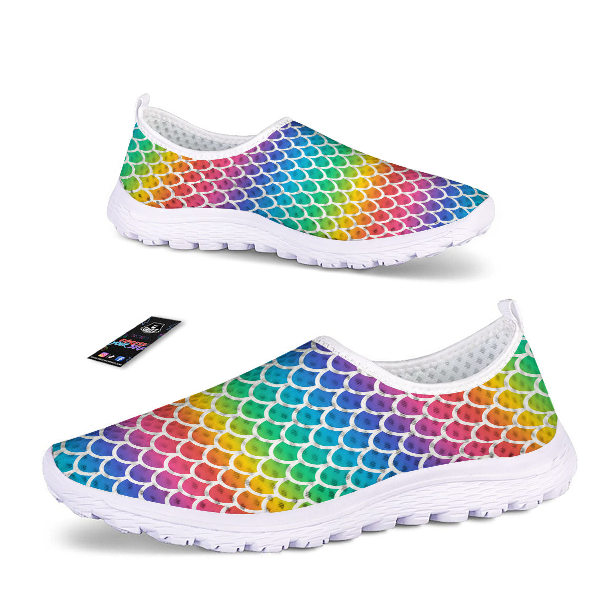 Scale Rainbow Mermaid Print Pattern Nurse Shoes-grizzshop