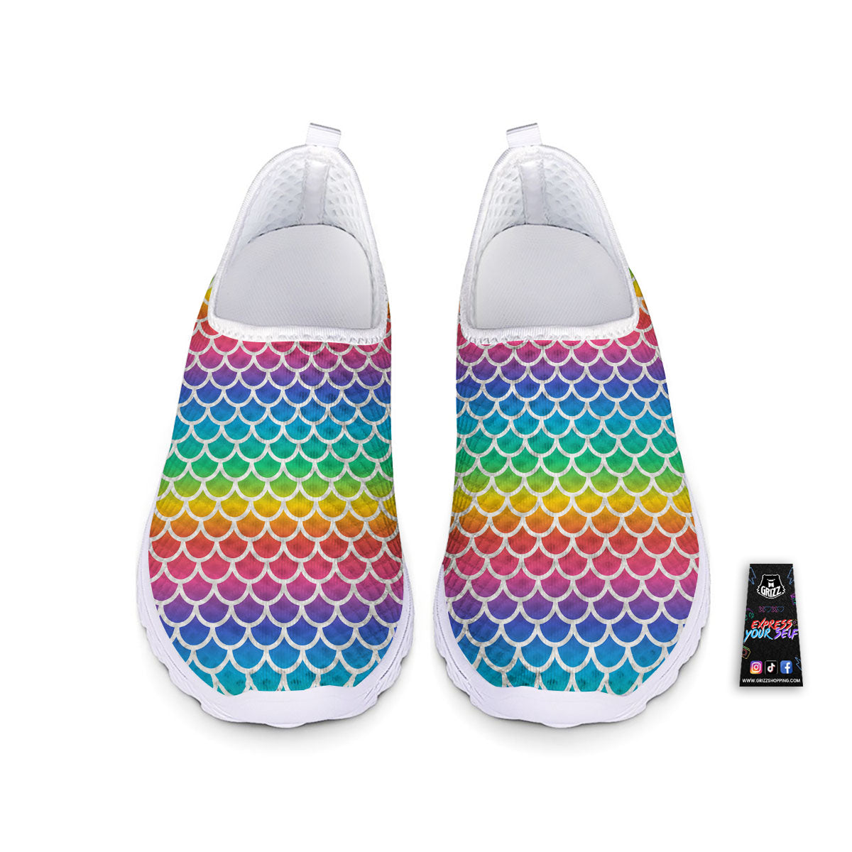 Scale Rainbow Mermaid Print Pattern Nurse Shoes-grizzshop