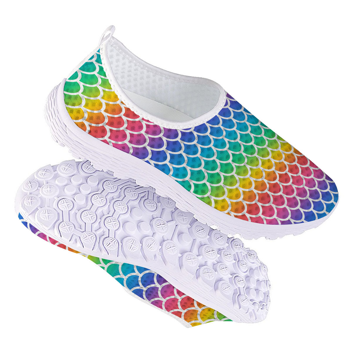 Scale Rainbow Mermaid Print Pattern Nurse Shoes-grizzshop