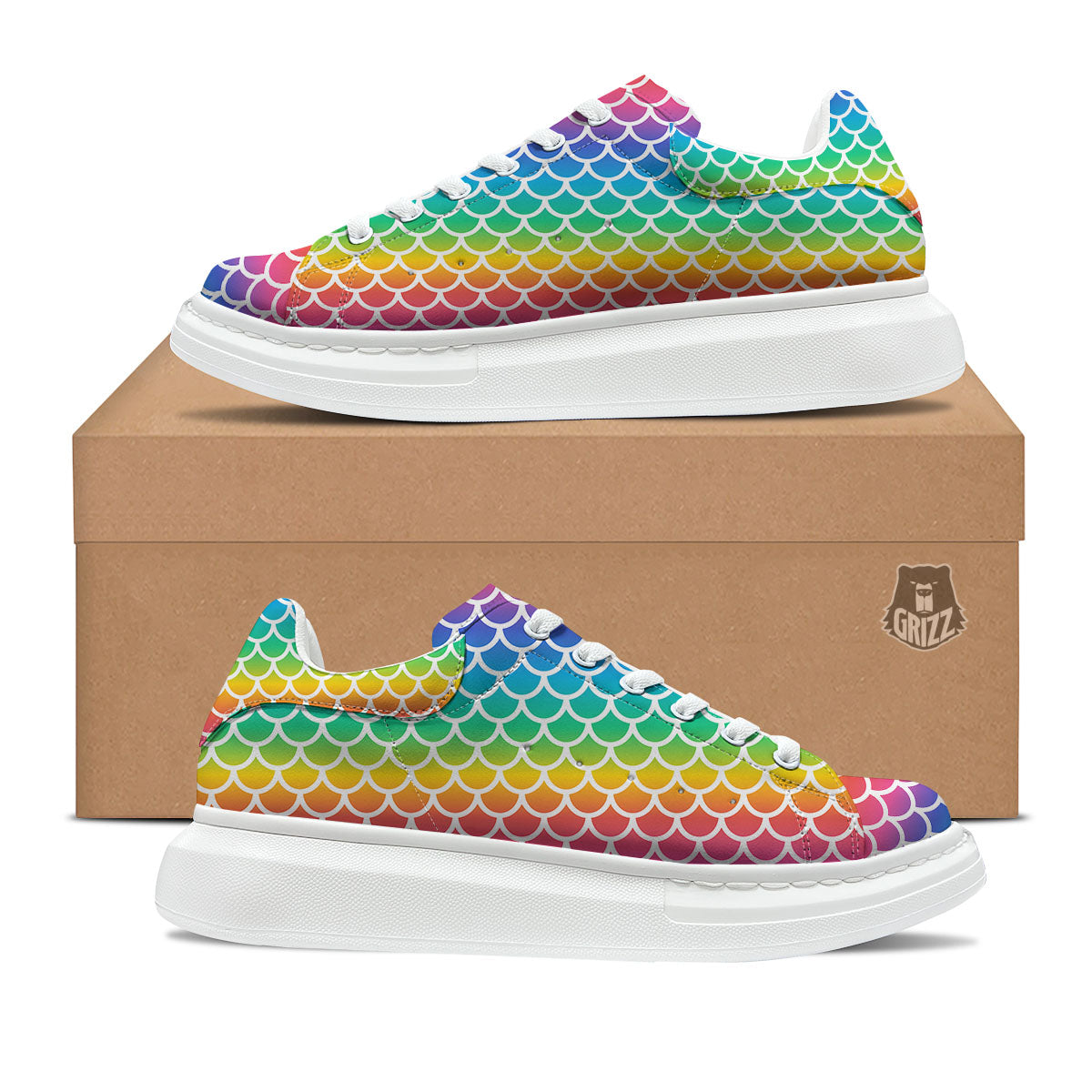 Scale Rainbow Mermaid Print Pattern Platform Shoes-grizzshop