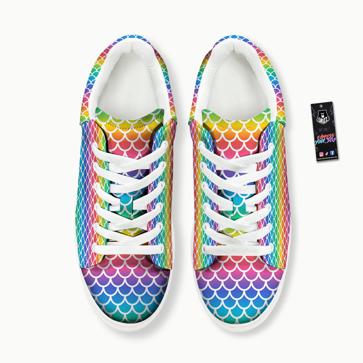 Scale Rainbow Mermaid Print Pattern Platform Shoes-grizzshop