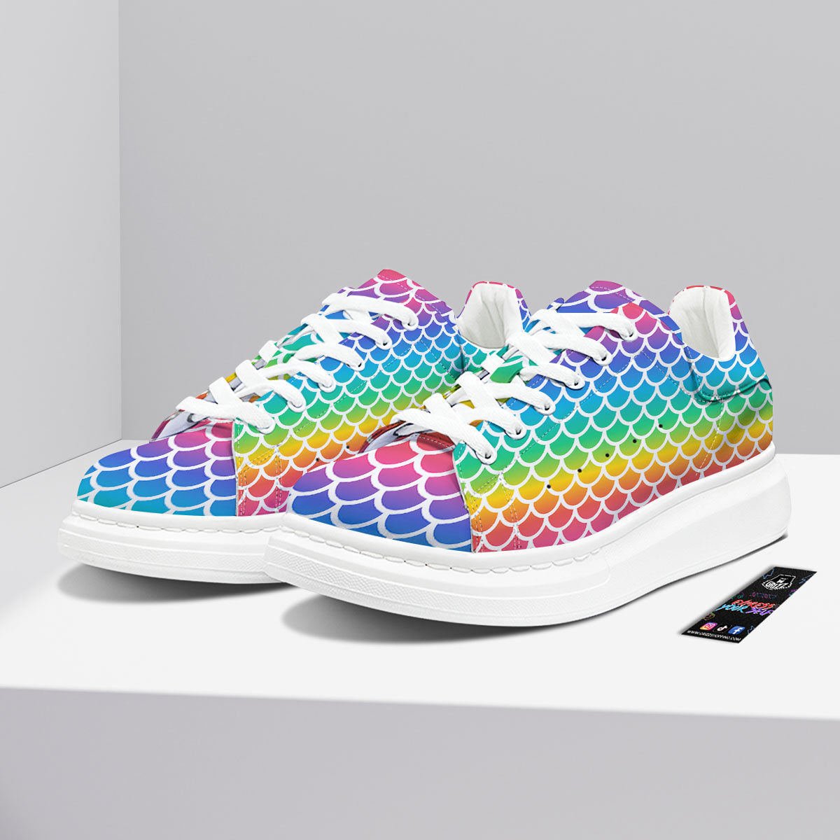 Scale Rainbow Mermaid Print Pattern Platform Shoes-grizzshop