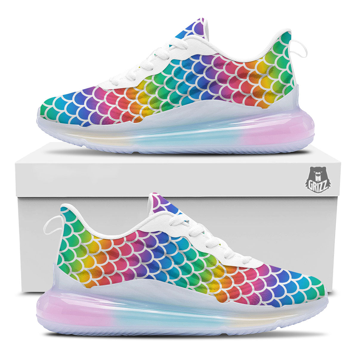 Scale Rainbow Mermaid Print Pattern Running Sneakers-grizzshop