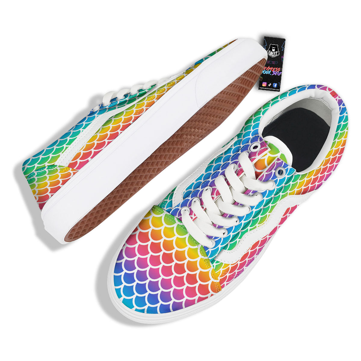Scale Rainbow Mermaid Print Pattern Skate Shoes-grizzshop