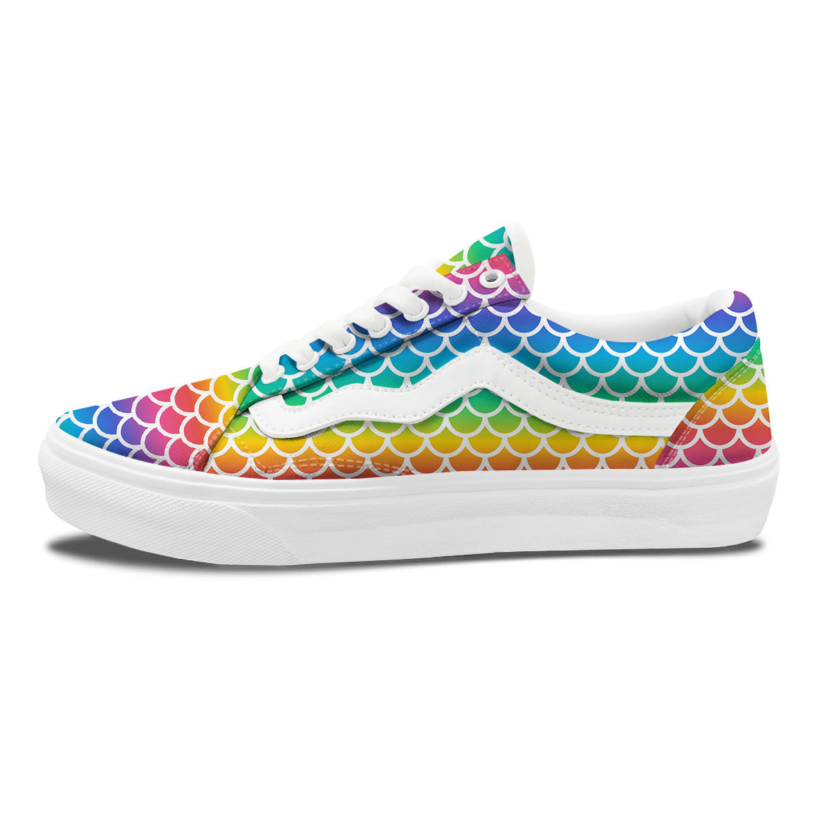 Scale Rainbow Mermaid Print Pattern Skate Shoes-grizzshop