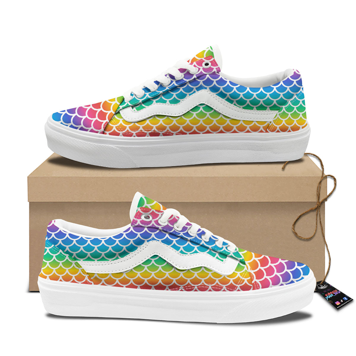 Scale Rainbow Mermaid Print Pattern Skate Shoes-grizzshop