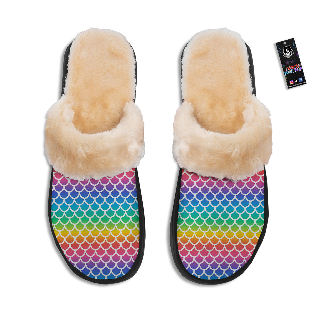 Scale Rainbow Mermaid Print Pattern Slippers-grizzshop