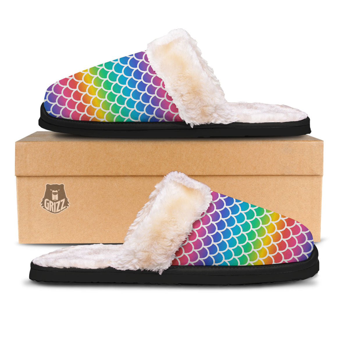 Scale Rainbow Mermaid Print Pattern Slippers-grizzshop