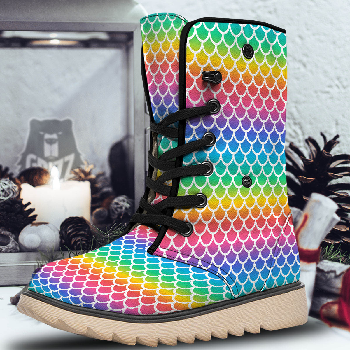 Scale Rainbow Mermaid Print Pattern Snow Boots-grizzshop