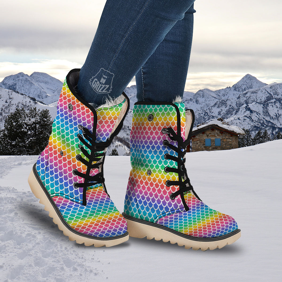 Scale Rainbow Mermaid Print Pattern Snow Boots-grizzshop