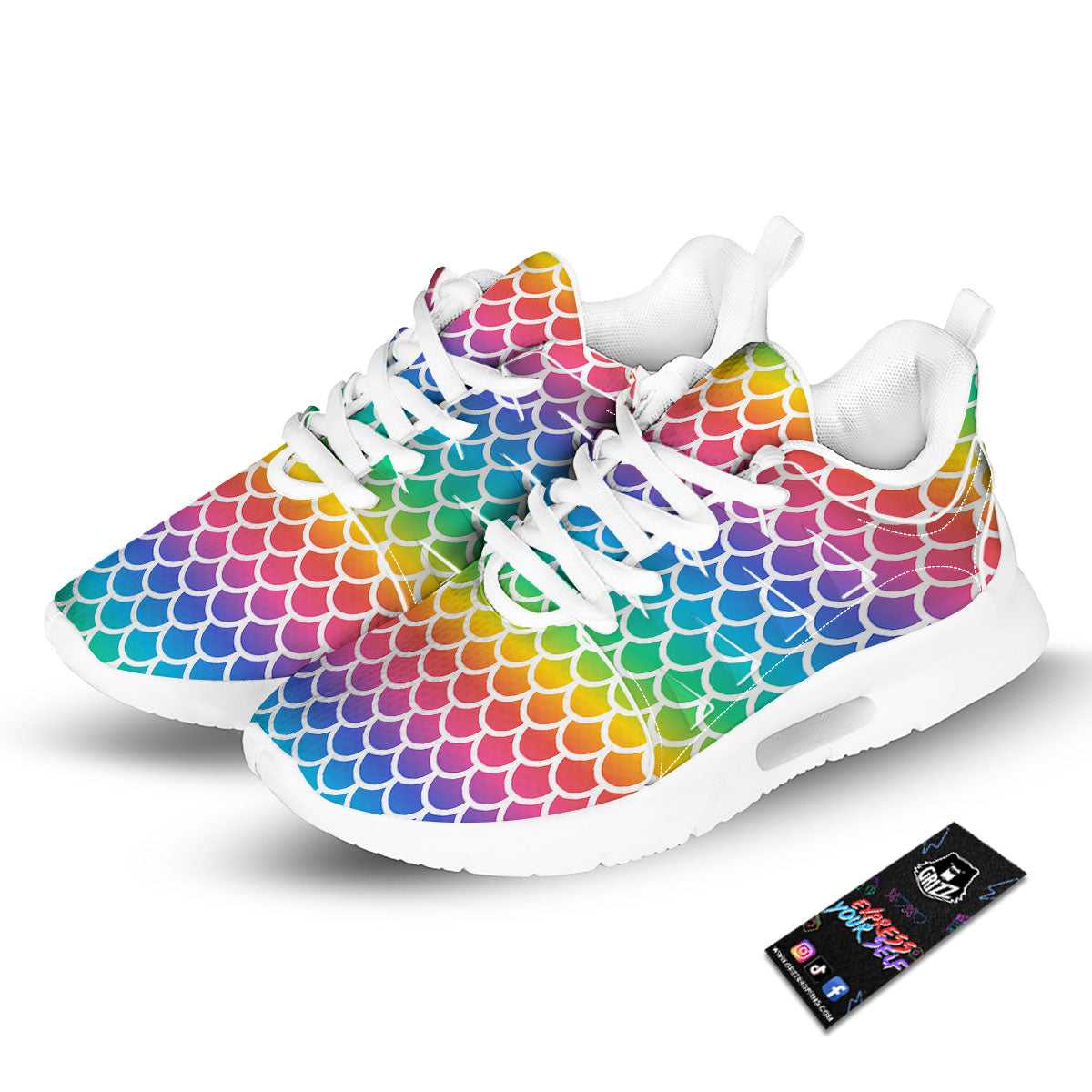 Scale Rainbow Mermaid Print Pattern Tennis Shoes-grizzshop