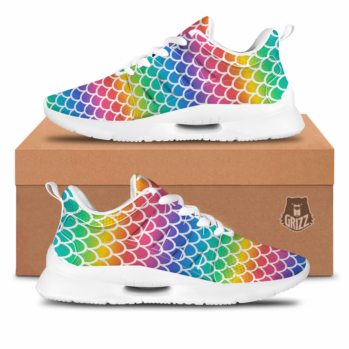 Scale Rainbow Mermaid Print Pattern Tennis Shoes-grizzshop