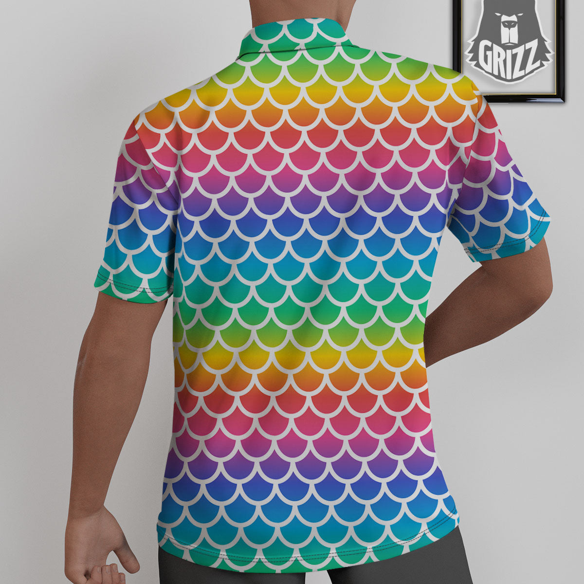Scale Rainbow Mermaid Print Pattern Untucked Shirts-grizzshop