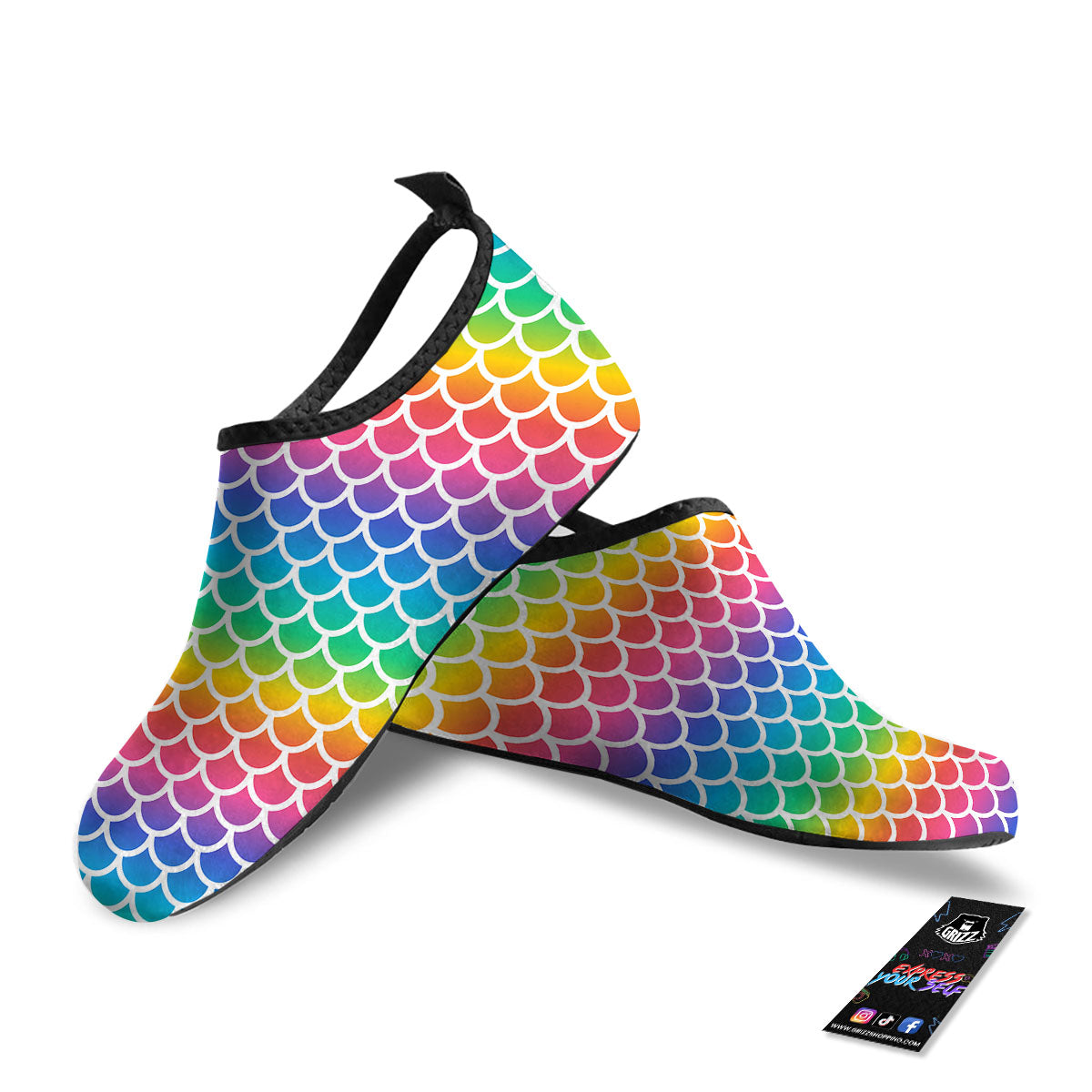 Scale Rainbow Mermaid Print Pattern Water Shoes-grizzshop