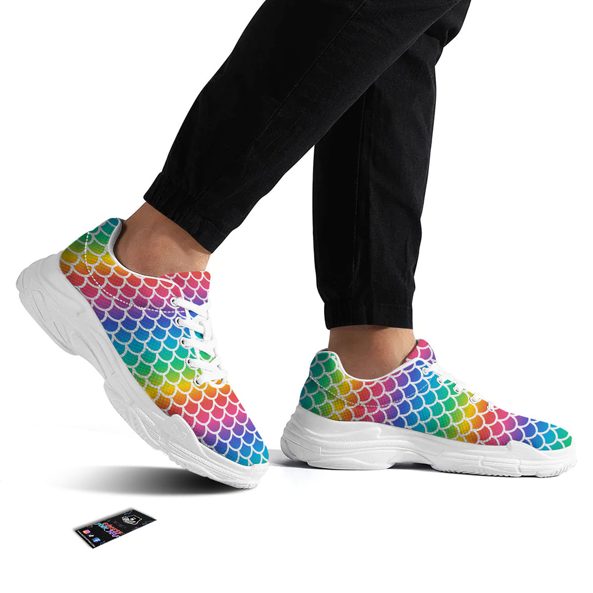 Scale Rainbow Mermaid Print Pattern White Chunky Shoes-grizzshop