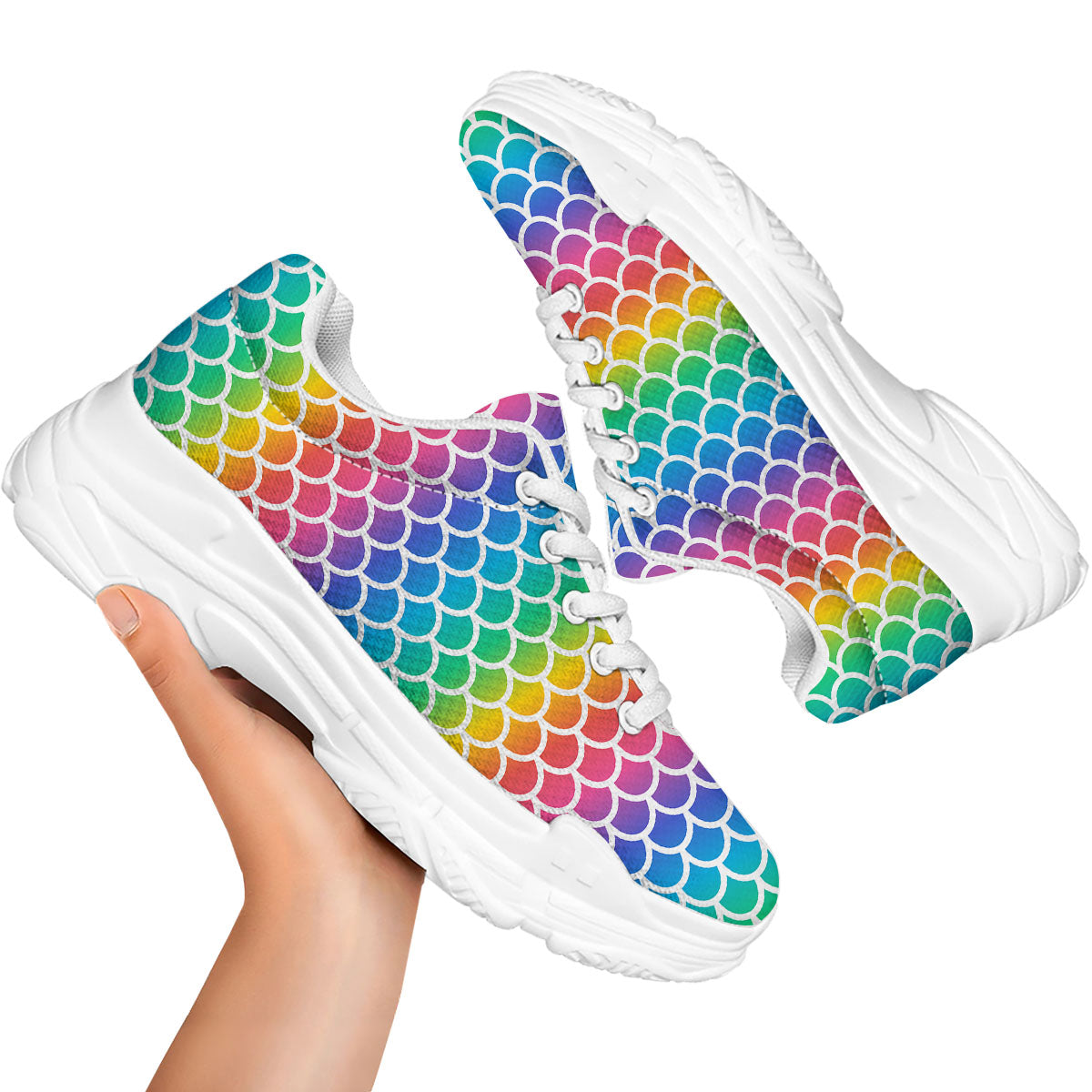 Scale Rainbow Mermaid Print Pattern White Chunky Shoes-grizzshop