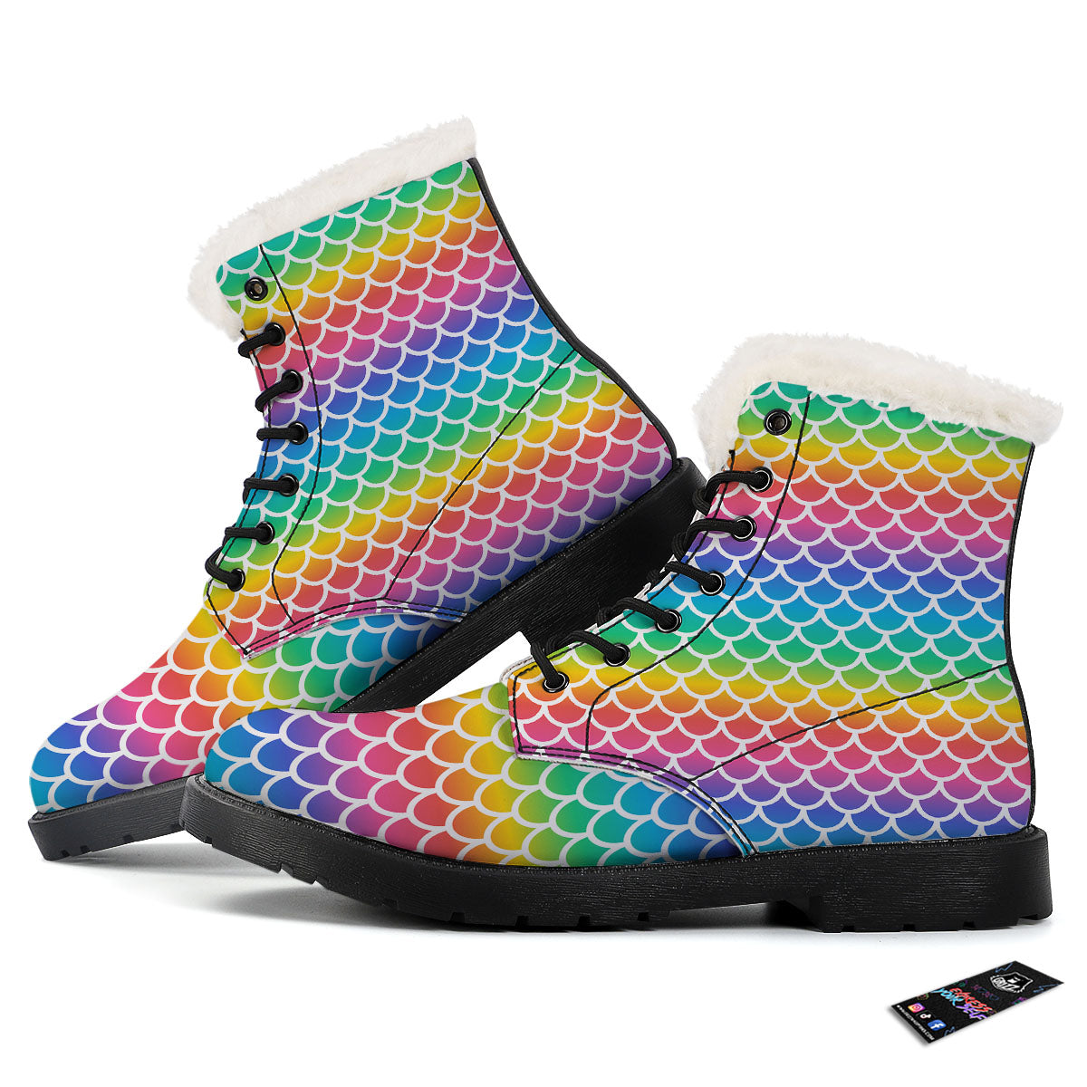 Scale Rainbow Mermaid Print Pattern Winter Boots-grizzshop